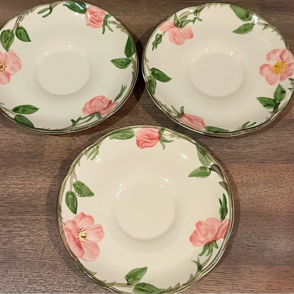 Three Vintage Franciscan Desert Rose Flat Cups and Saucers